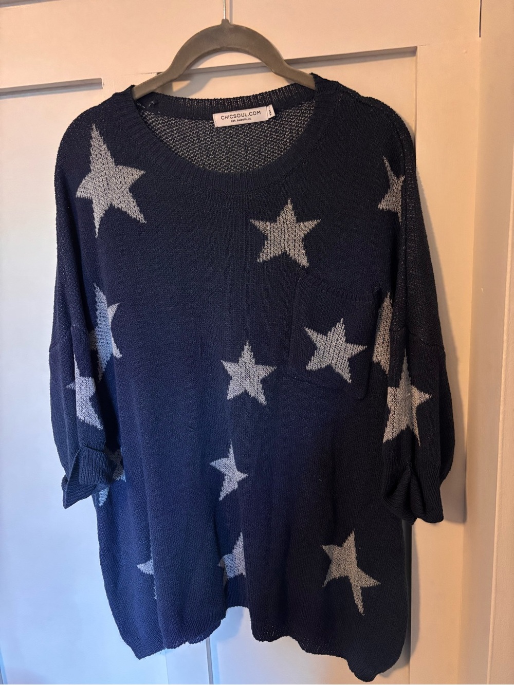 Chic Soul 1XL Navy Star Print Oversized Slouchy Sweater